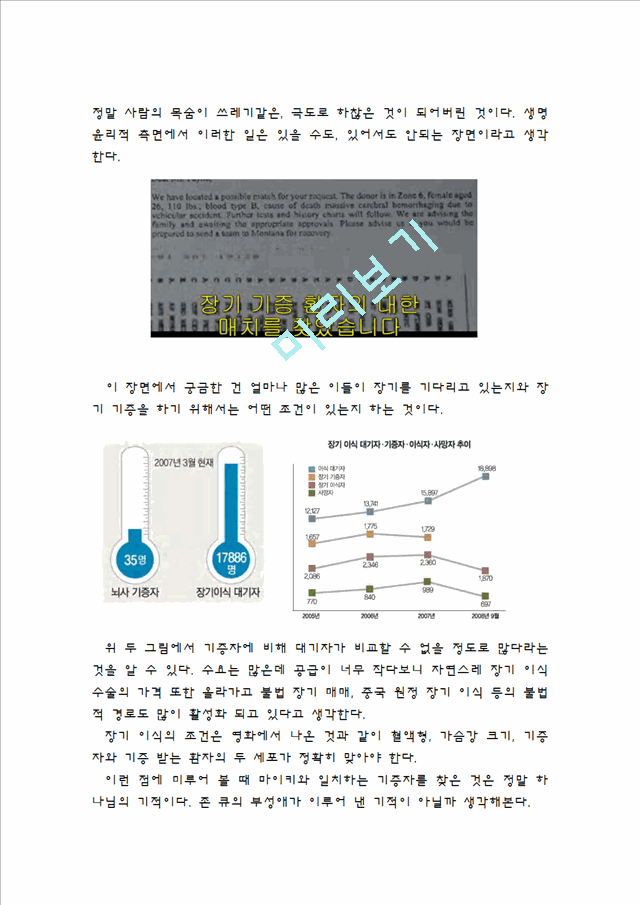 [레포트] 생명 윤리 - 장기이식(관련 영화 john q 감상 )[1].hwp